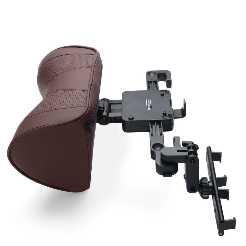 Universal Premium Car Headrest with Mobile Holder - Brown