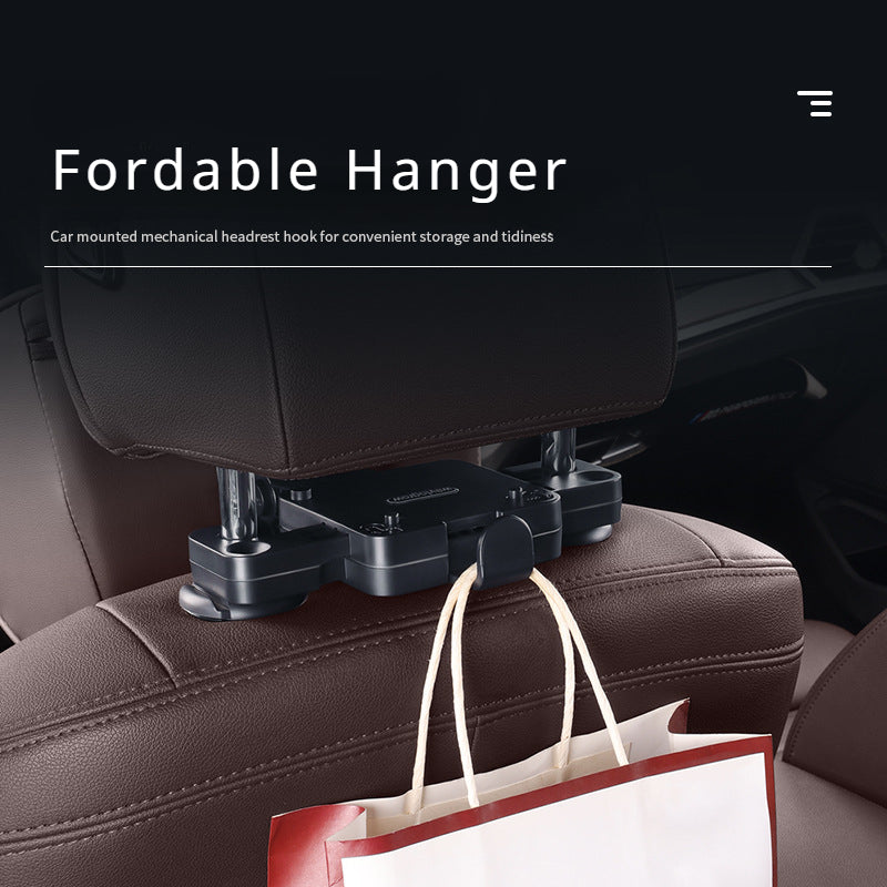 Car headrest comes with fordable hanger for convenient storage and tidiness